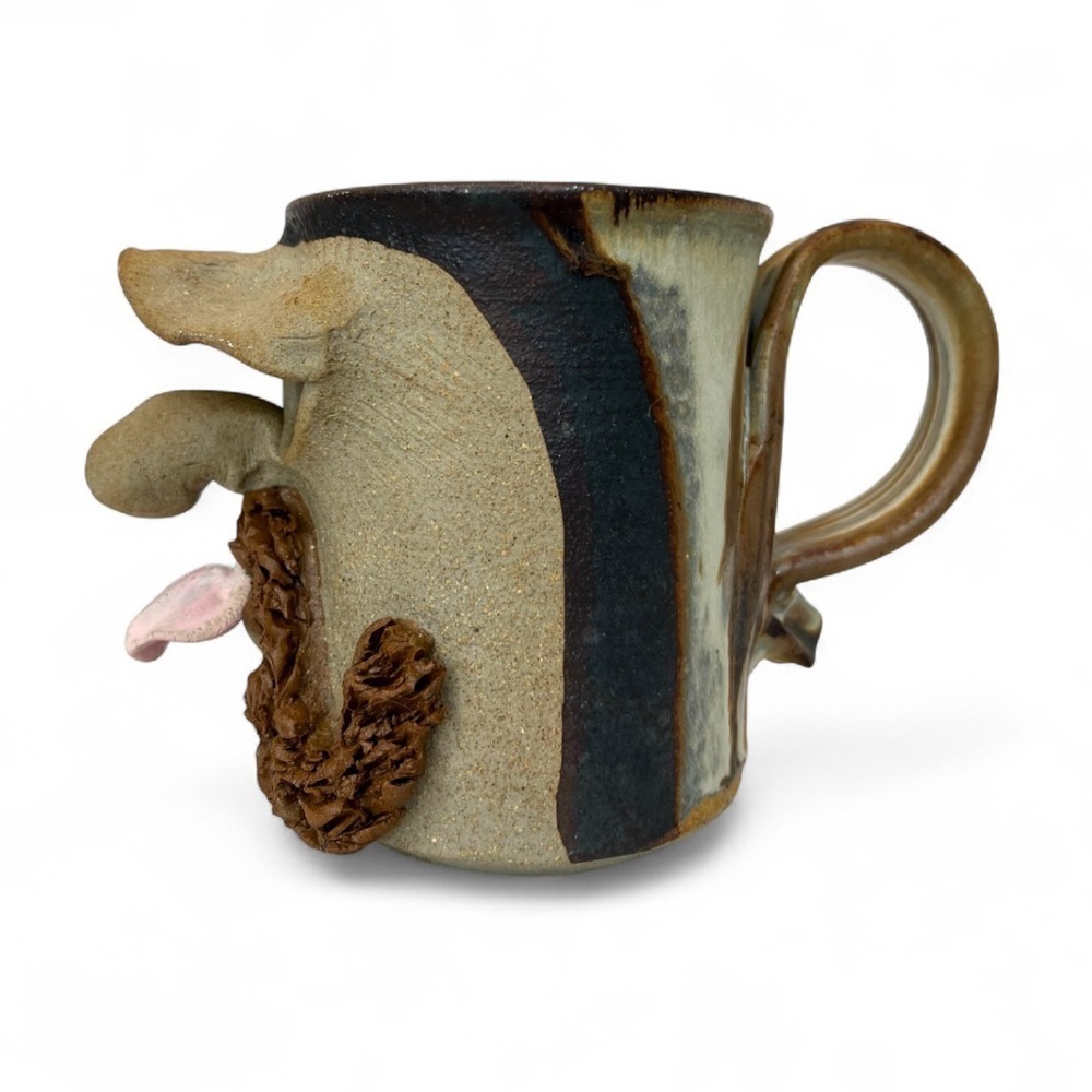 Tongue Out Mustache Funny Faced Ugly Coffee Mug Handmade Studio Art Stoneware - Picture 3 of 11
